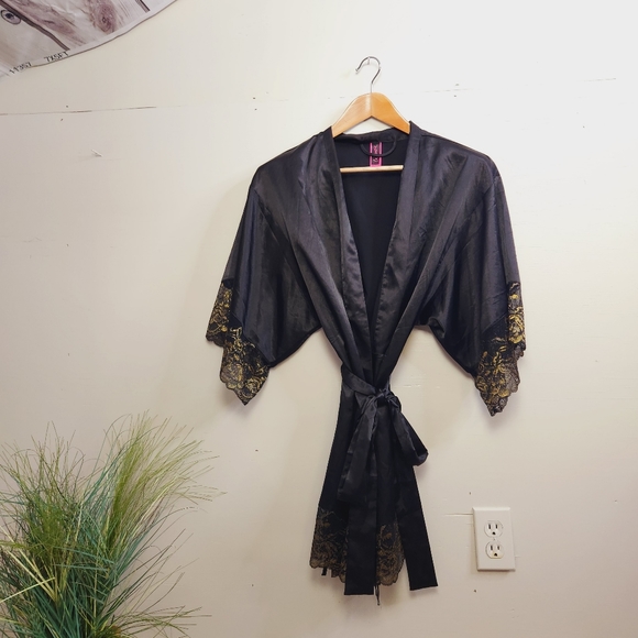 La SENZA Intimates & Sleepwear La Senza Black Satin Gold Lace Edge